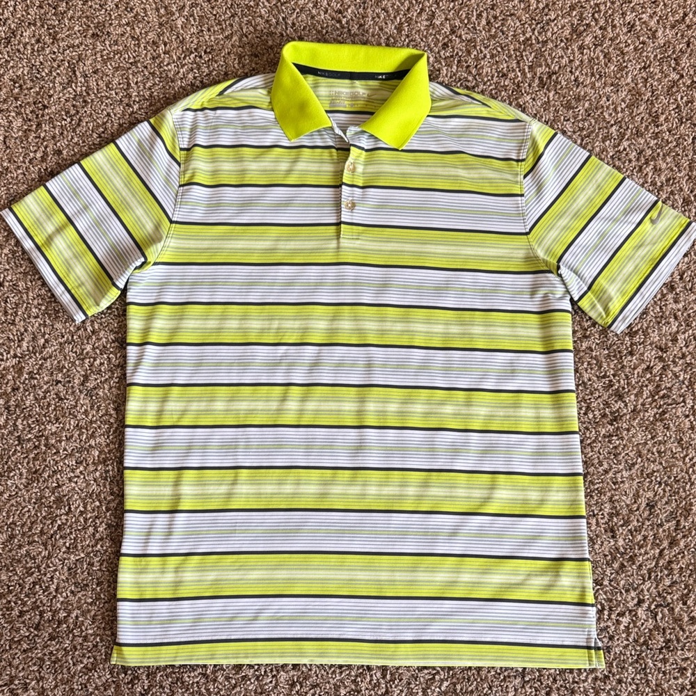 Nike Golf Polo with Neon Yellow/Green and Gray Stripes